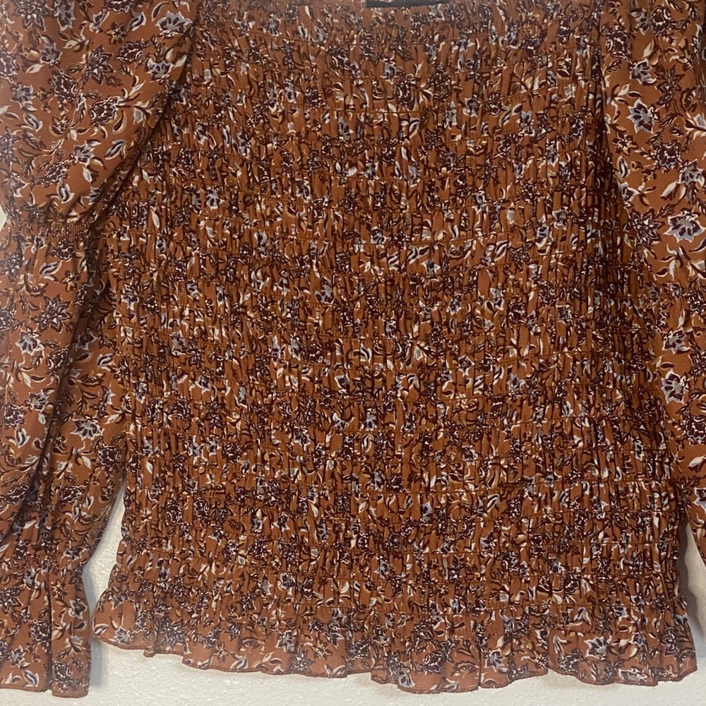 I.N. San Francisco Floral Smocked Top in Brown - Picture 5 of 15
